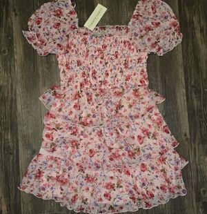 Thirty Thirty LA NWT Pink Floral Ruffle Puff Sleeve Dress M